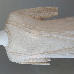 Zara Vintage Look Pointelle Knit Short Sleeve Sweater in Cream size XL